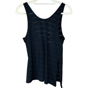 Athleta Max Out Chi Tank Top Black Sheer Stripe Side Tie Size XS